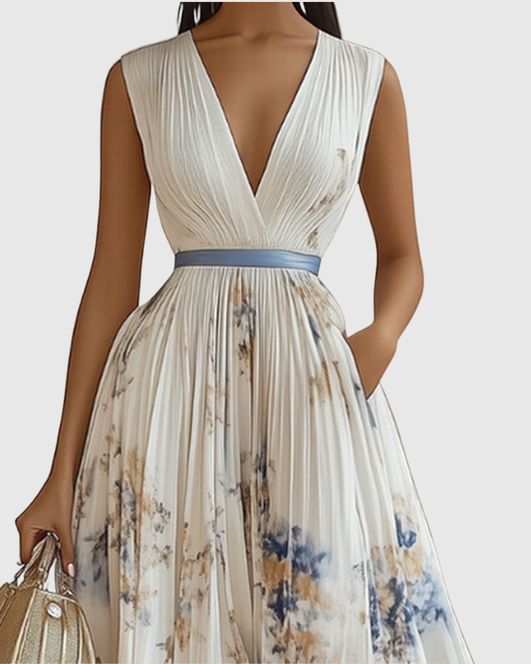 Elodie | Women’s Floral Pleated Maxi Dress with V-Neckline