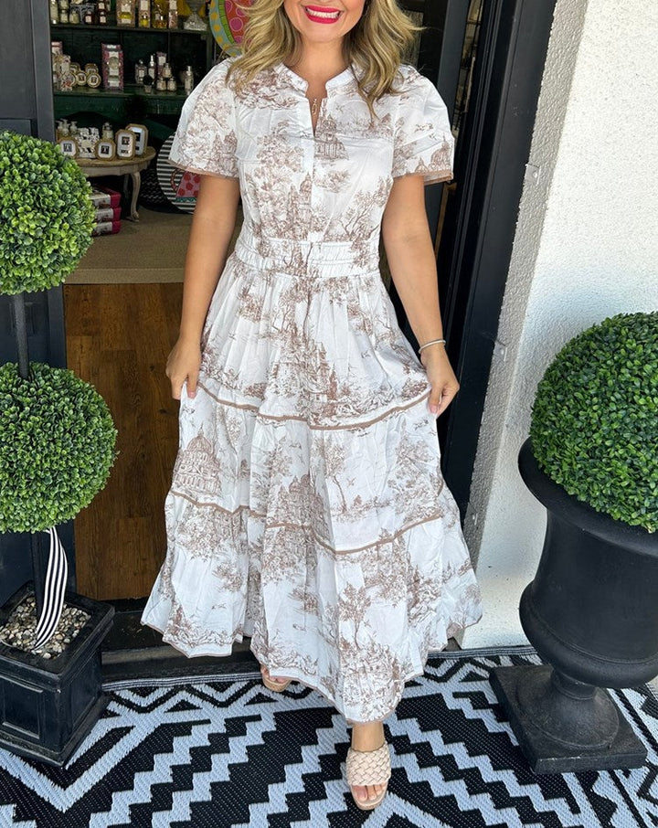 Eliza | Women's Toile Maxi Dress with Smocked Waist and Tiered Skirt