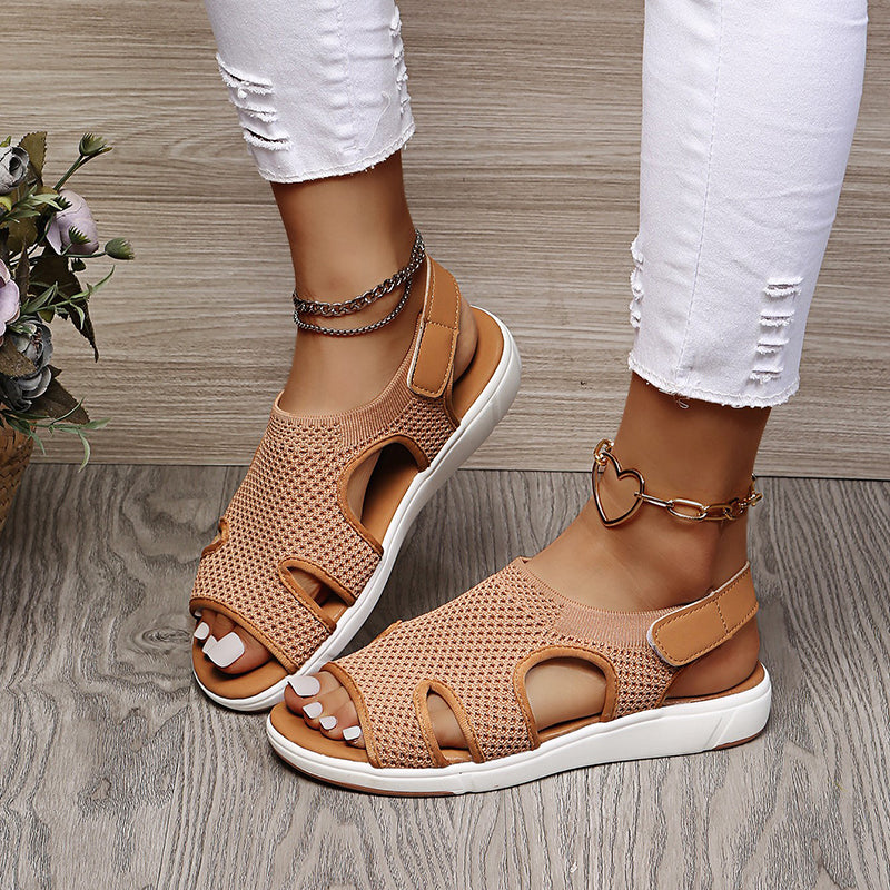 Women's Amiel open-toe slingback sport sandals in soft knit-style tan, perfect for casual warm-weather comfort.