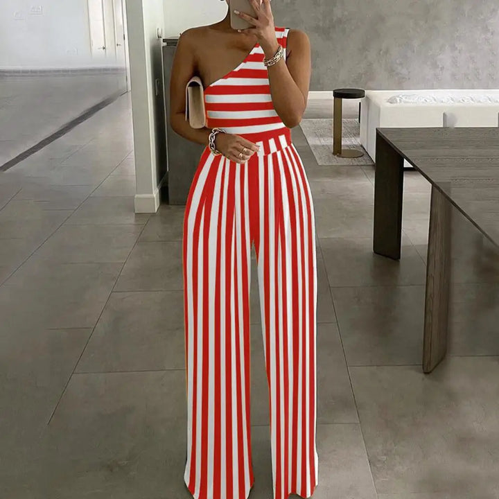 Charlotte | Women's One Shoulder Striped Jumpsuit
