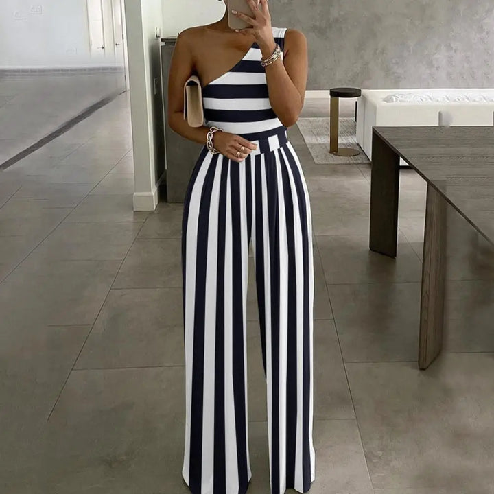 Charlotte | Women's One Shoulder Striped Jumpsuit