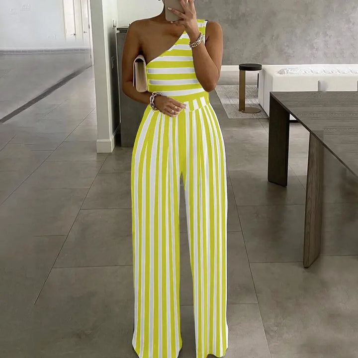 Charlotte | Women's One Shoulder Striped Jumpsuit