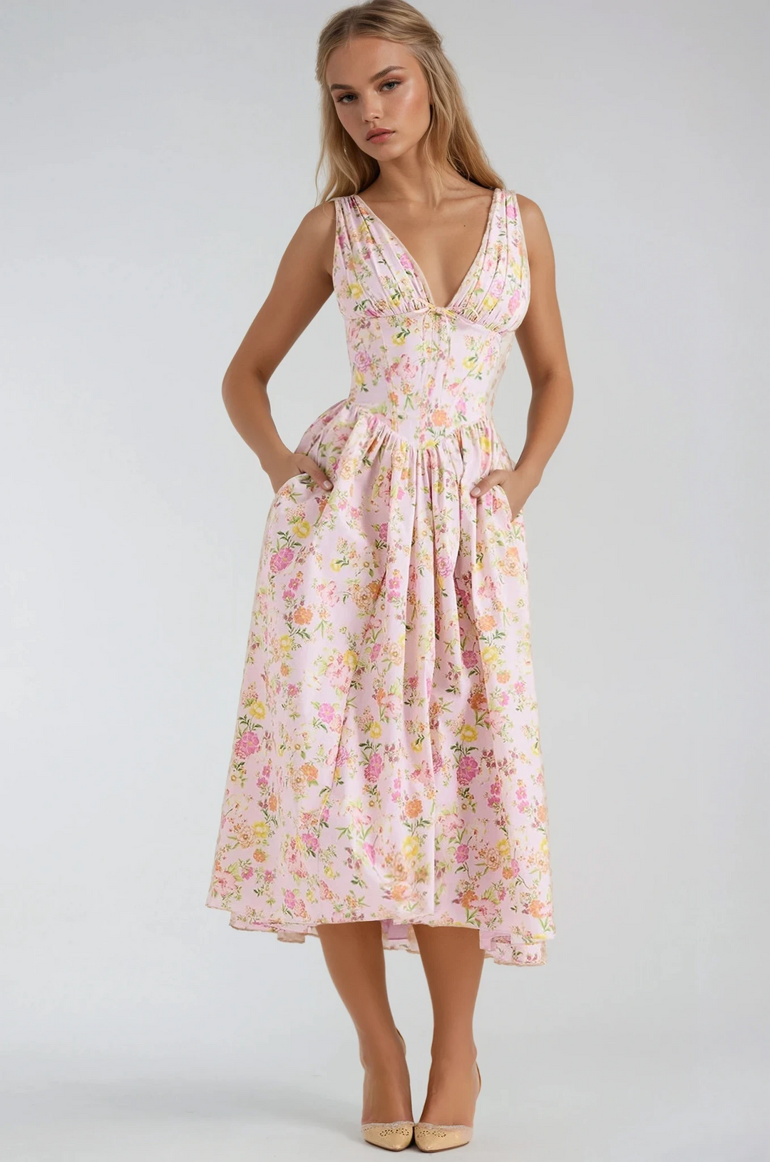 Aylin | Women's Floral V-Neck Midi Dress
