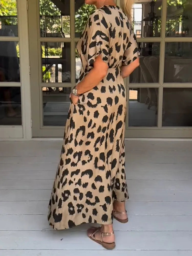 Dorthe | Women's Leopard Print Maxi Dress with Pockets