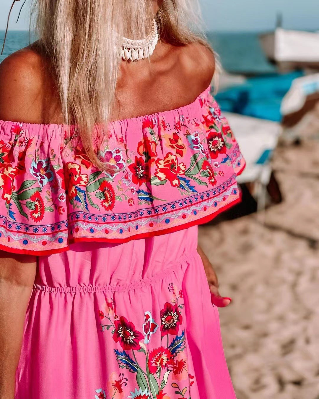 Jacinta | Women's Floral Off Shoulder Maxi Dress with Tie Waist