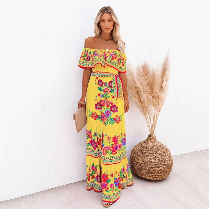 Jacinta | Women's Floral Off Shoulder Maxi Dress with Tie Waist