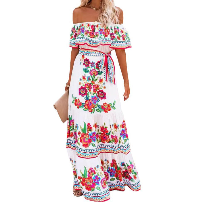 Jacinta | Women's Floral Off Shoulder Maxi Dress with Tie Waist