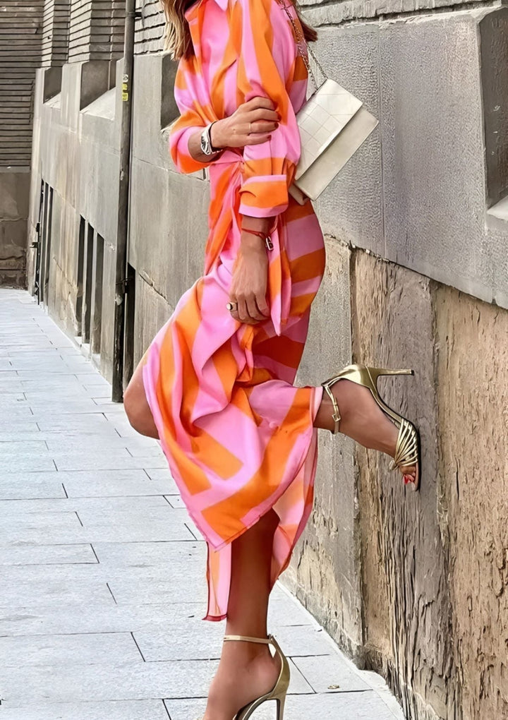 Karin | Women's Printed Wrap Midi Dress with Long Sleeves