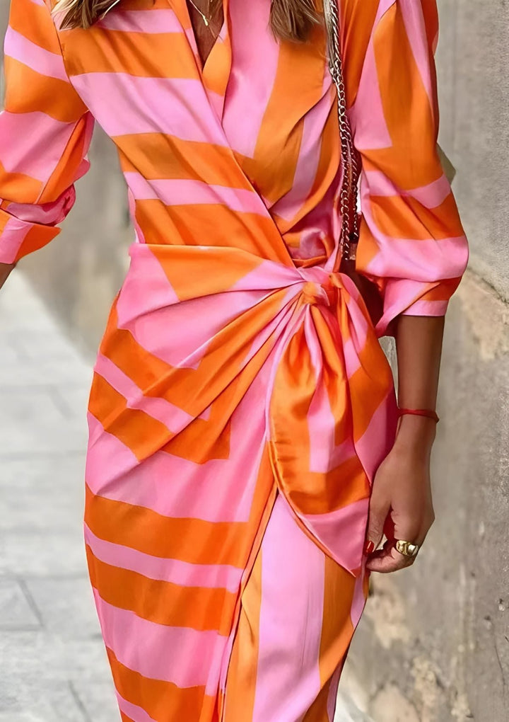 Karin | Women's Printed Wrap Midi Dress with Long Sleeves