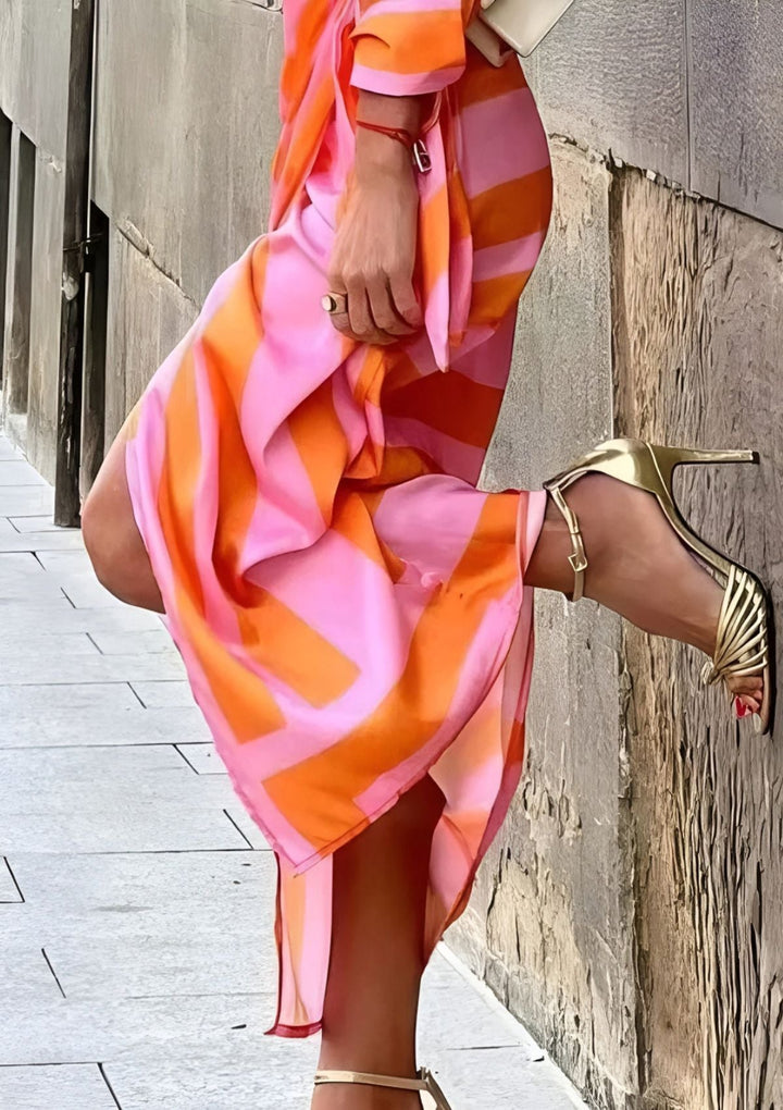 Karin | Women's Printed Wrap Midi Dress with Long Sleeves