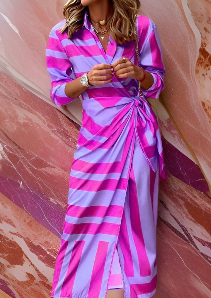 Karin | Women's Printed Wrap Midi Dress with Long Sleeves