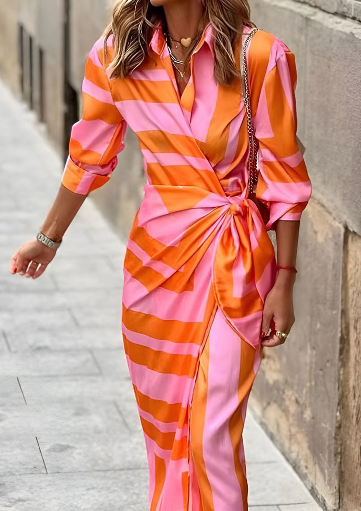 Karin | Women's Printed Wrap Midi Dress with Long Sleeves