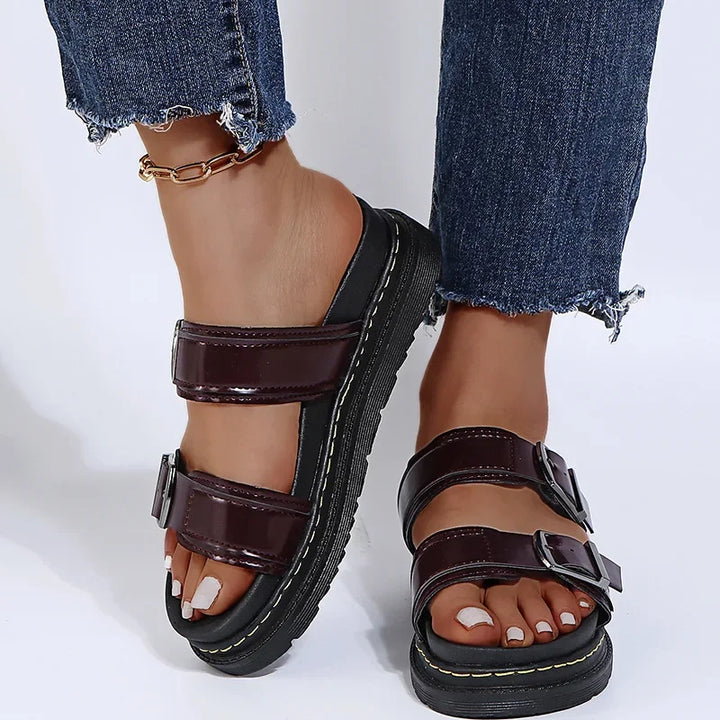 Miranda | Women's Double Strap Slide Sandals with Adjustable Buckles