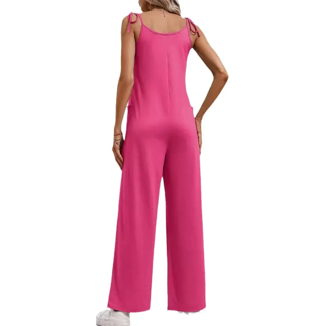Leah | Women's Tie Strap Wide Leg Jumpsuit