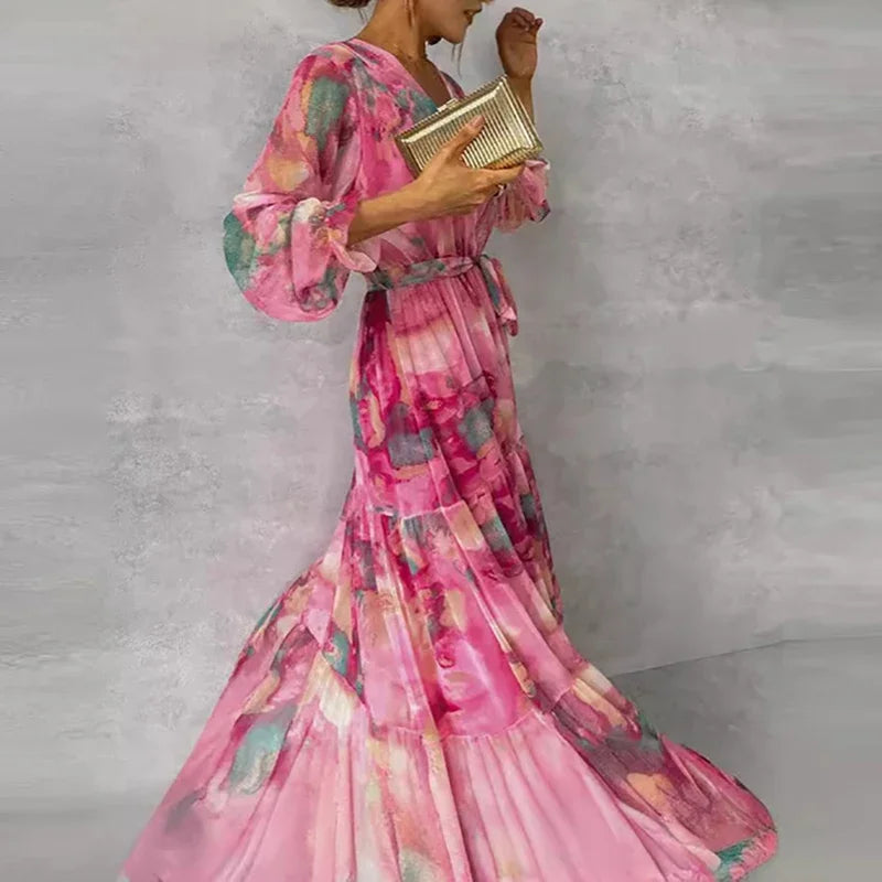 Lourdes | Women's Floral Tie Waist Maxi Dress