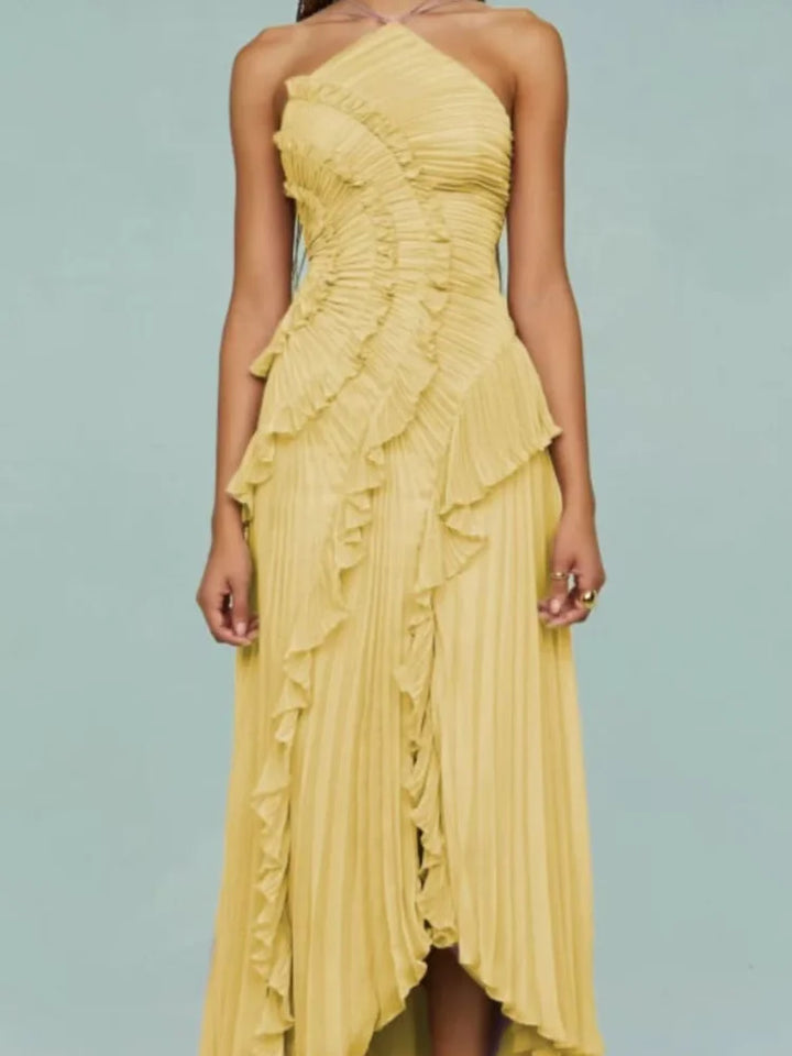 Milly | Women's Pleated Halter Wedding Guest Maxi Dress
