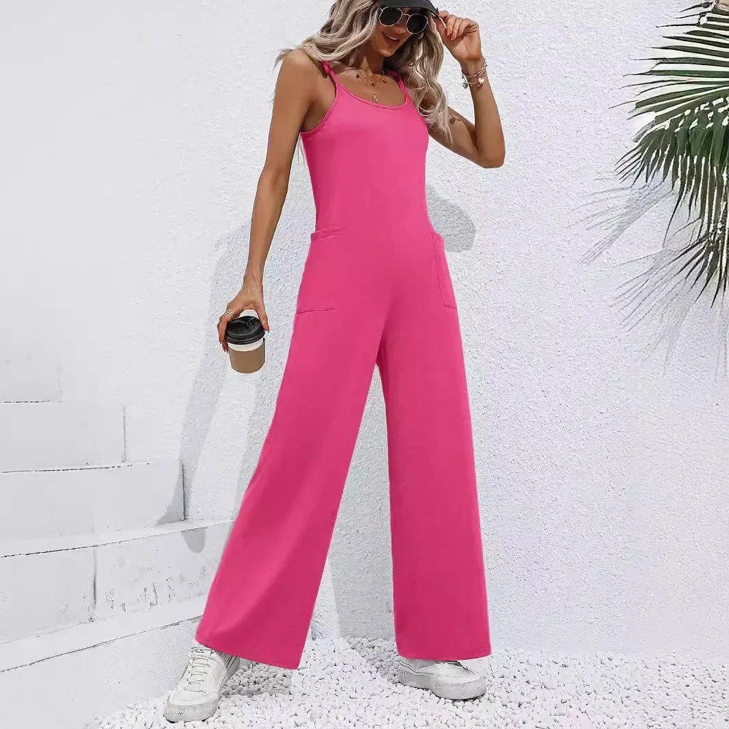 Leah | Women's Tie Strap Wide Leg Jumpsuit