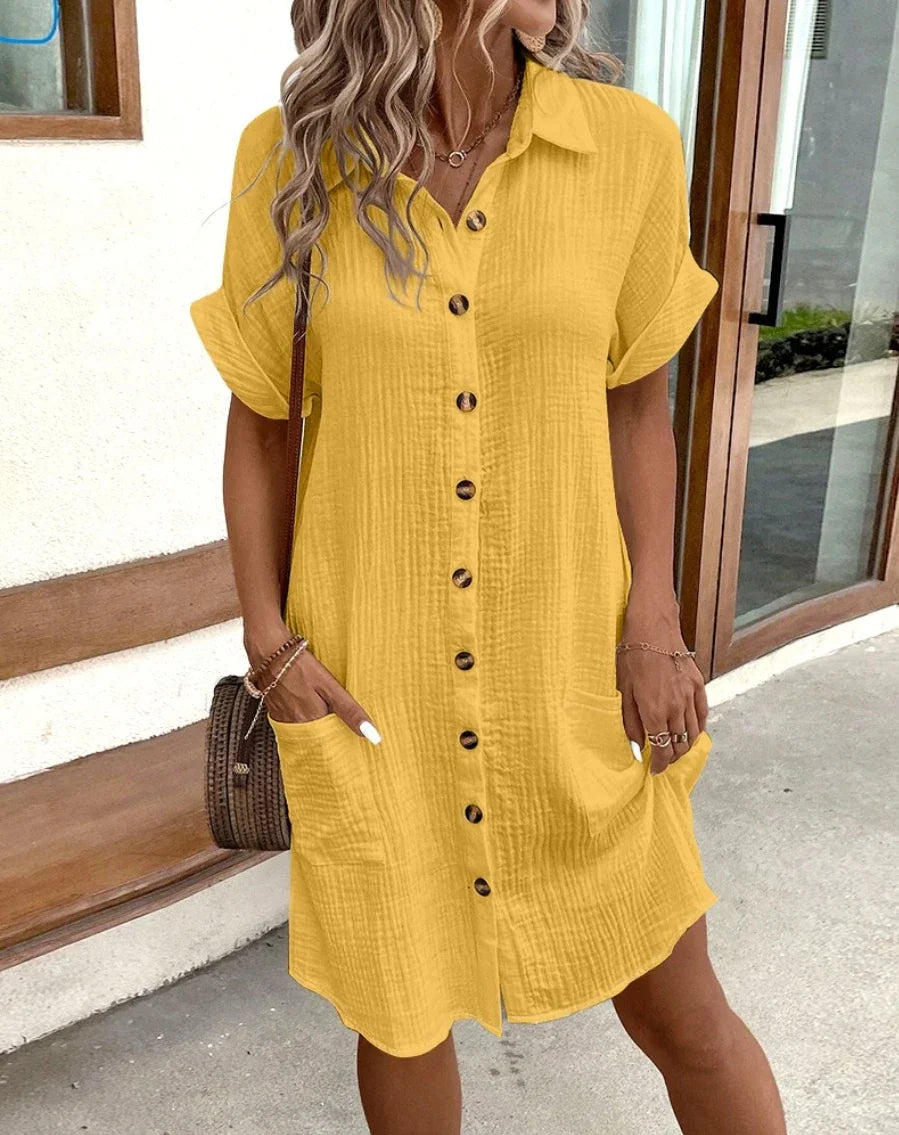 Zoey | Women's Button Front Shirt Dress with Pockets