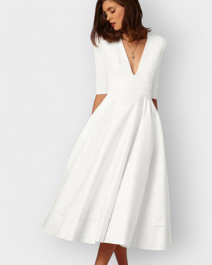 Jana | Women's V-Neck Fit and Flare Midi Dress