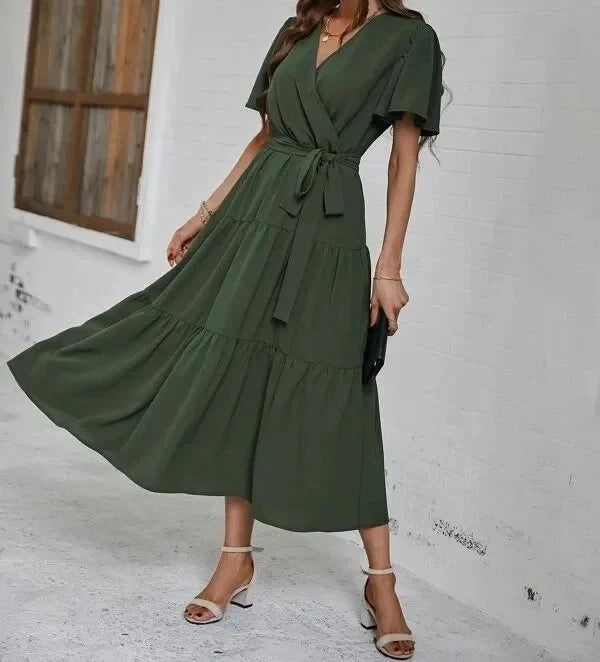 Jillian | Women's Wrap Midi Dress with Tie Waist
