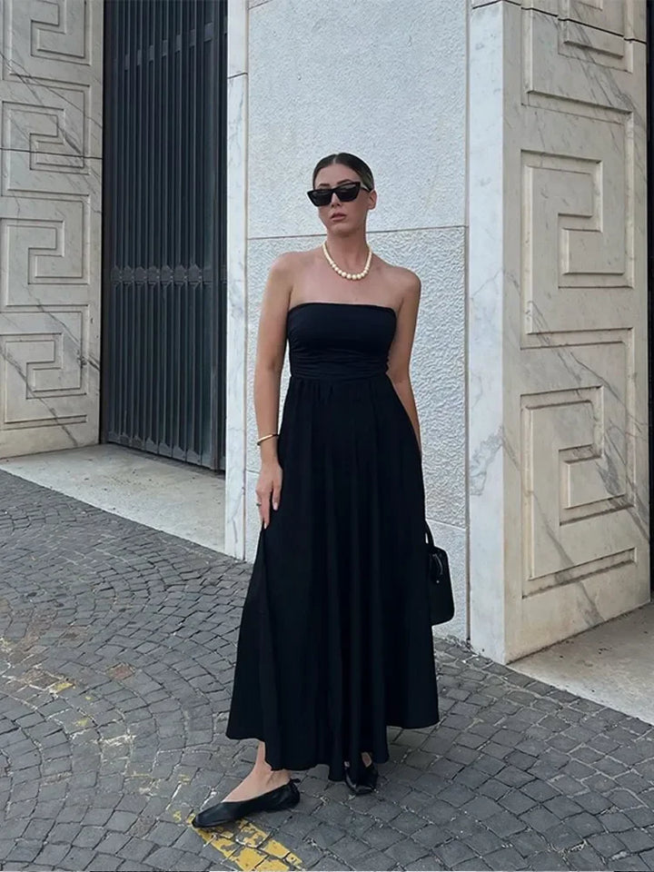Susan | Women's Strapless Maxi Dress with Drop Waist