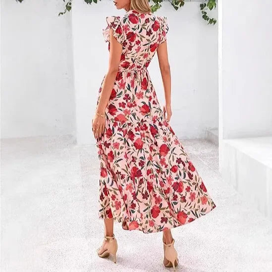 Keshia | Women's Floral V-Neck Flutter Sleeve Maxi Dress
