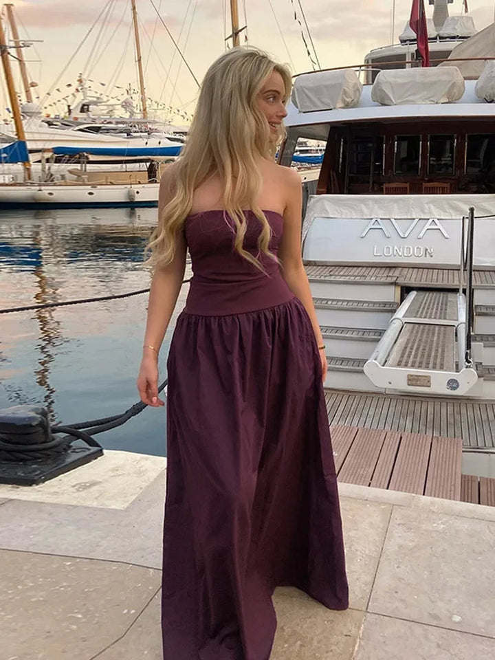 Susan | Women's Strapless Maxi Dress with Drop Waist