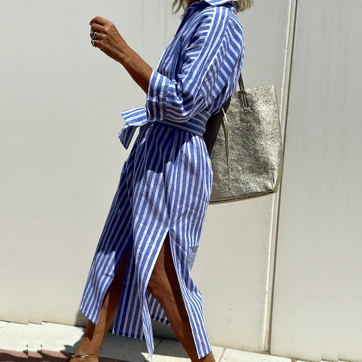 Valeria | Women's Striped Button-Down Shirt Dress