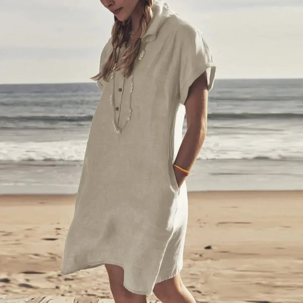 Tiana | Women's Linen-Blend Shirt Dress with Pockets