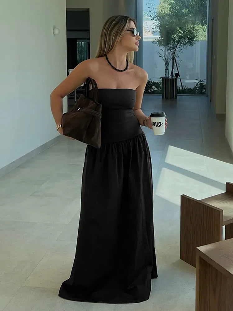 Susan | Women's Strapless Maxi Dress with Drop Waist