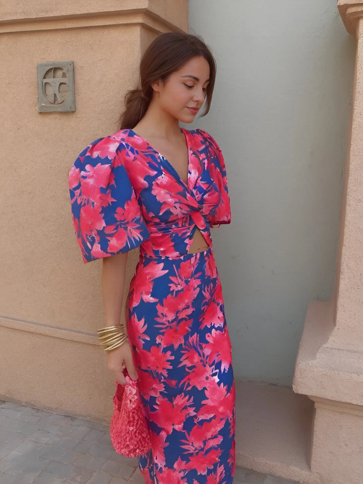 Kaycee | Women's Floral Cutout Midi Dress