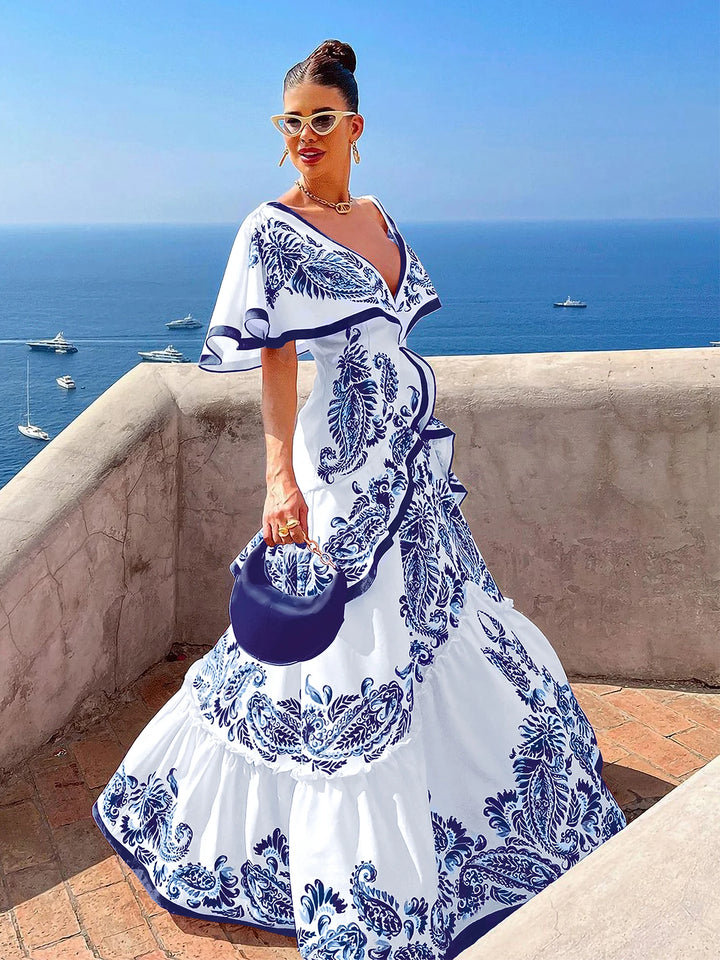 Diane | Women's Paisley Ruffle Maxi Dress