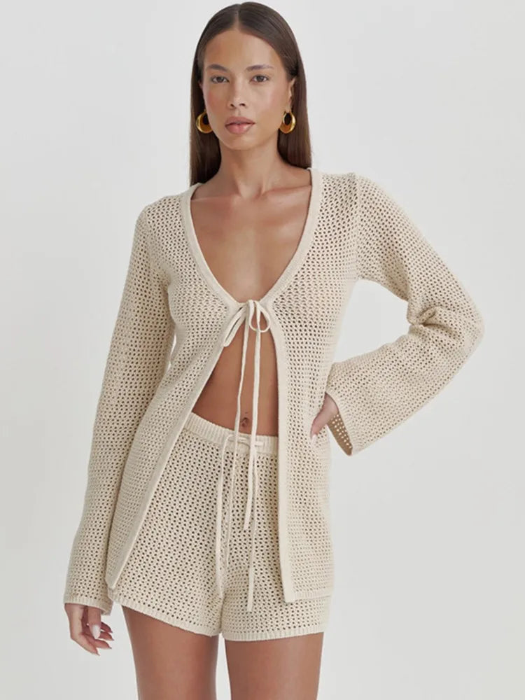 Trexie | Women's Crochet Cover Up Shorts Set