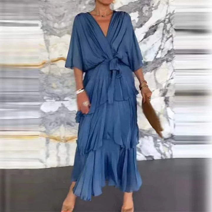 Florie | Women's V-Neck Tiered Wrap Midi Dress