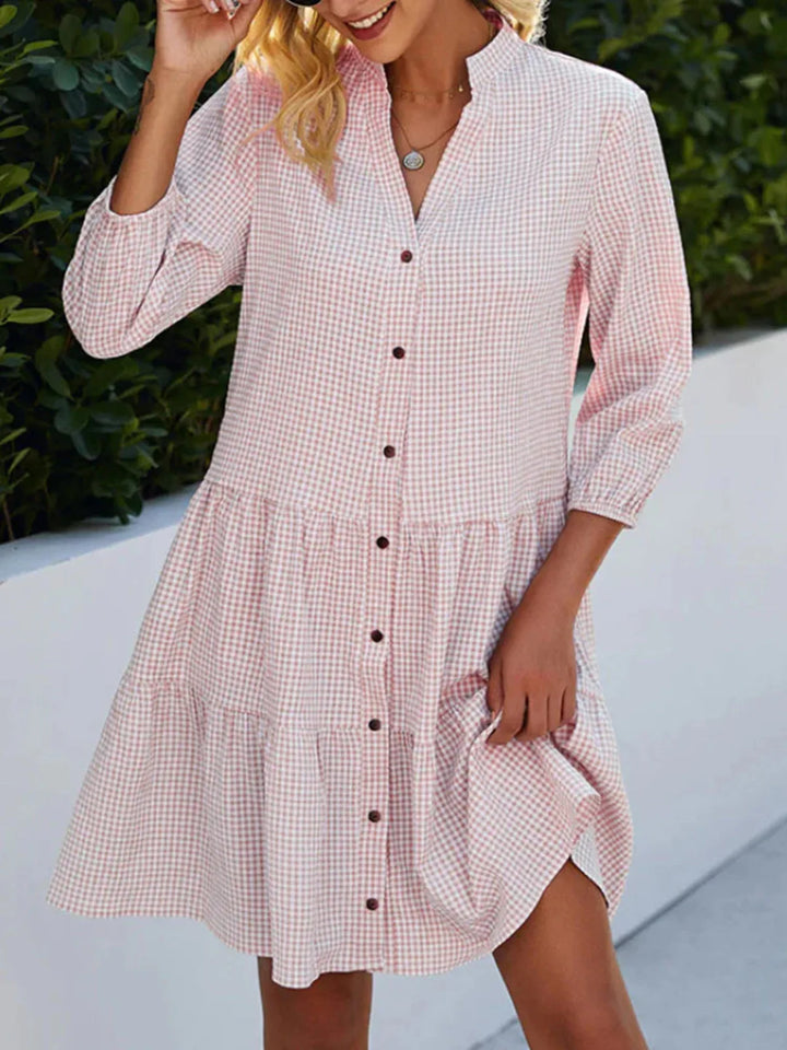 Olivia | Women's Gingham Shirt Dress with Button Front
