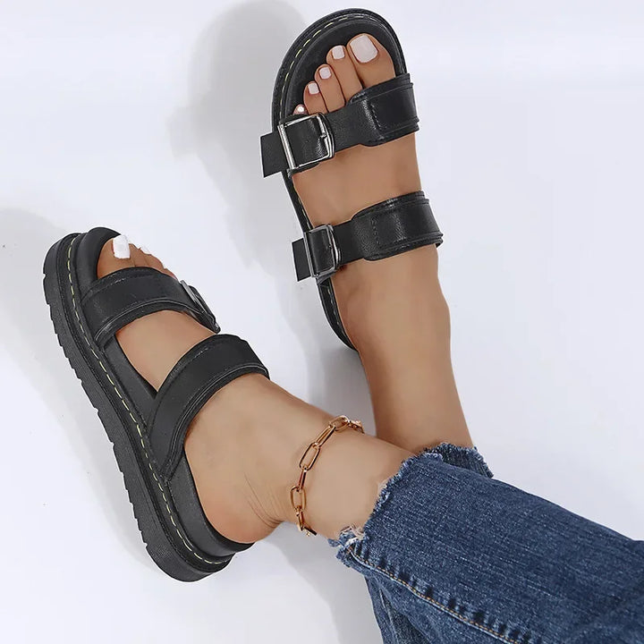 Miranda | Women's Double Strap Slide Sandals with Adjustable Buckles