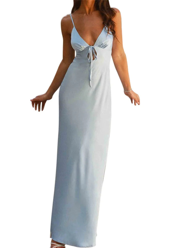 Daphne | Women's Satin Tie Front Maxi Dress