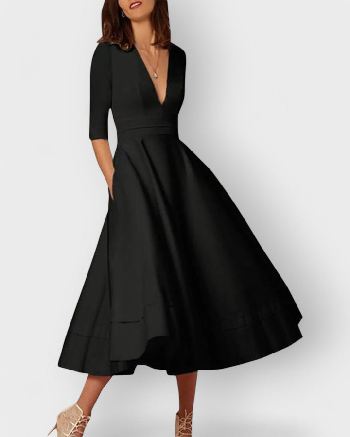 Jana | Women's V-Neck Fit and Flare Midi Dress