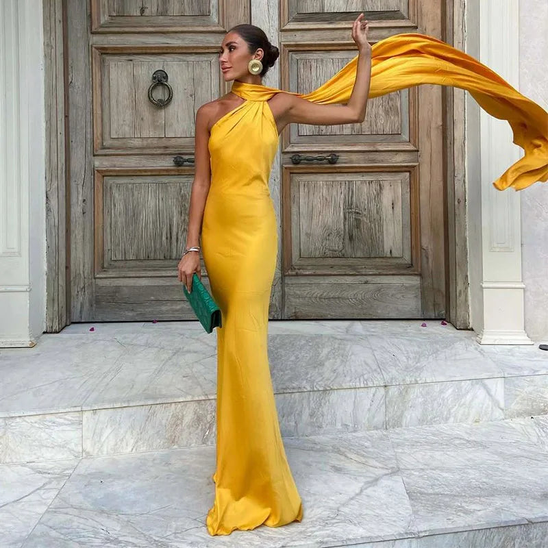 Diona | Women's Satin One Shoulder Wedding Guest Maxi Dress