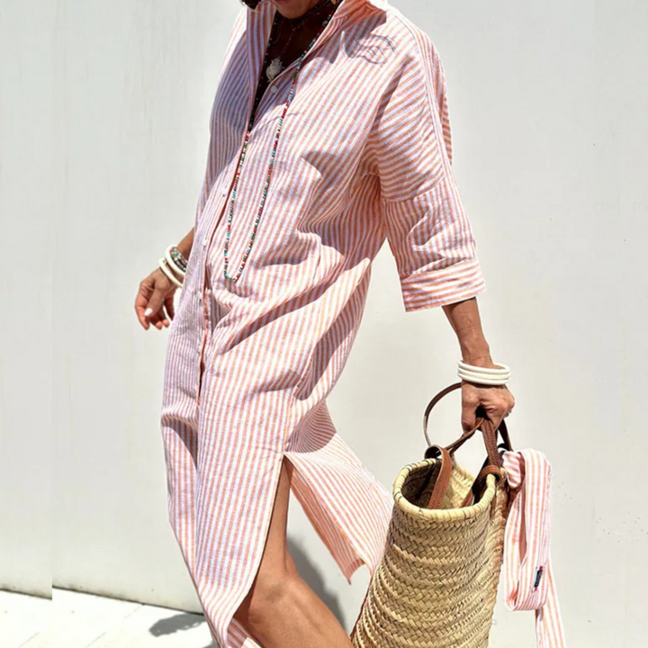 Valeria | Women's Striped Button-Down Shirt Dress