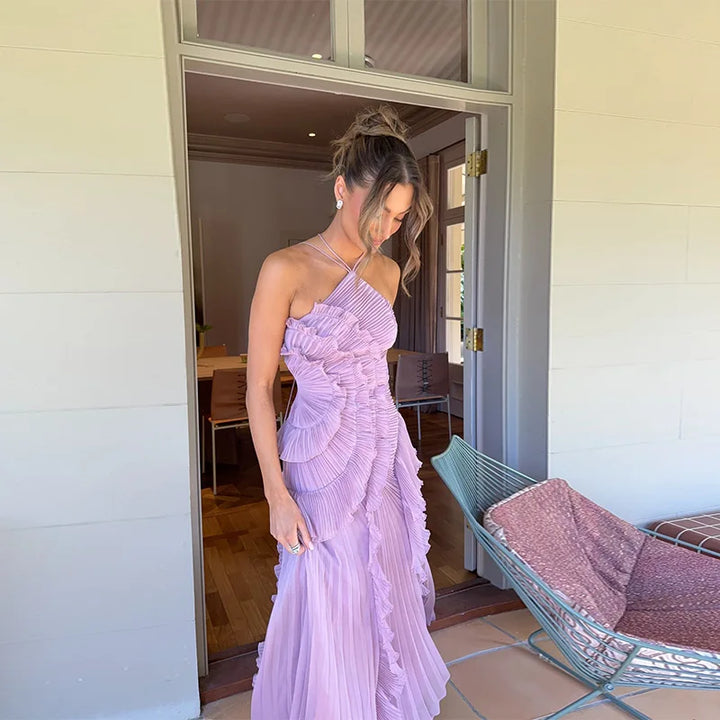 Milly | Women's Pleated Halter Wedding Guest Maxi Dress