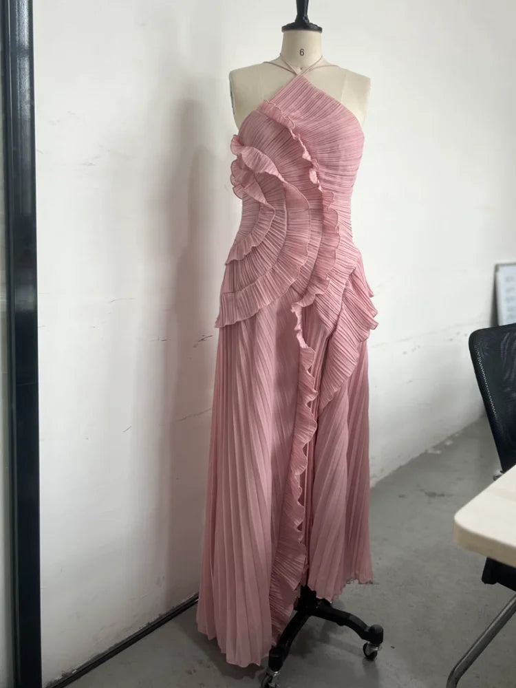 Milly | Women's Pleated Halter Wedding Guest Maxi Dress