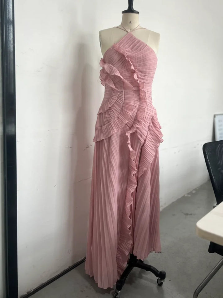 Milly | Women's Pleated Halter Wedding Guest Maxi Dress