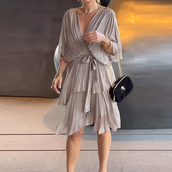 Florie | Women's V-Neck Tiered Wrap Midi Dress