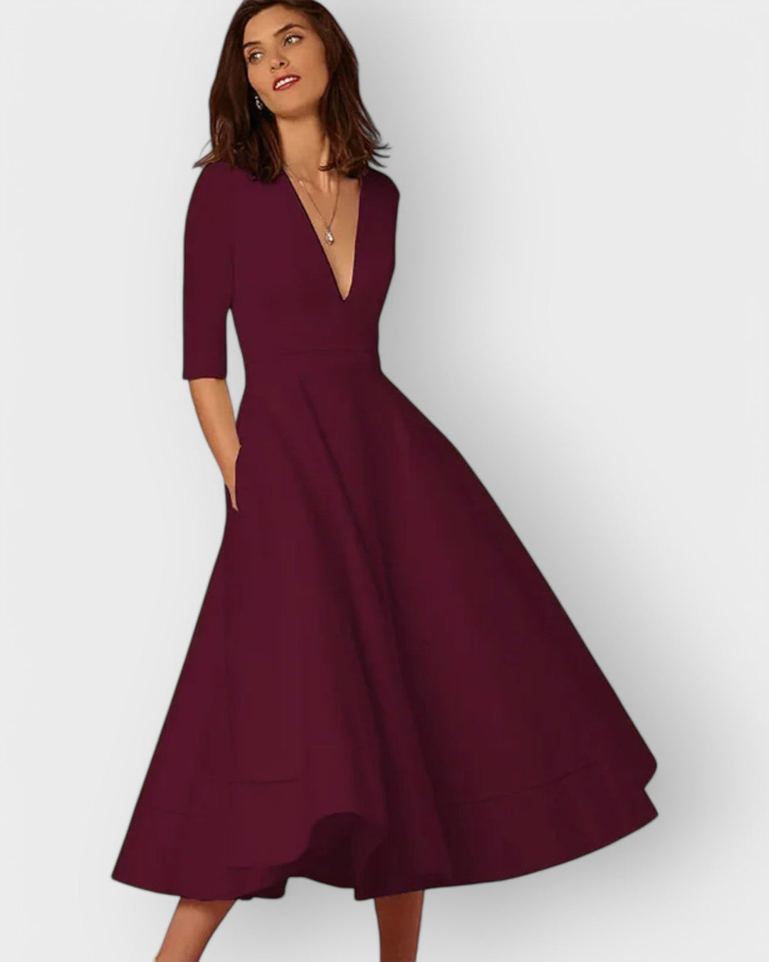 Jana | Women's V-Neck Fit and Flare Midi Dress