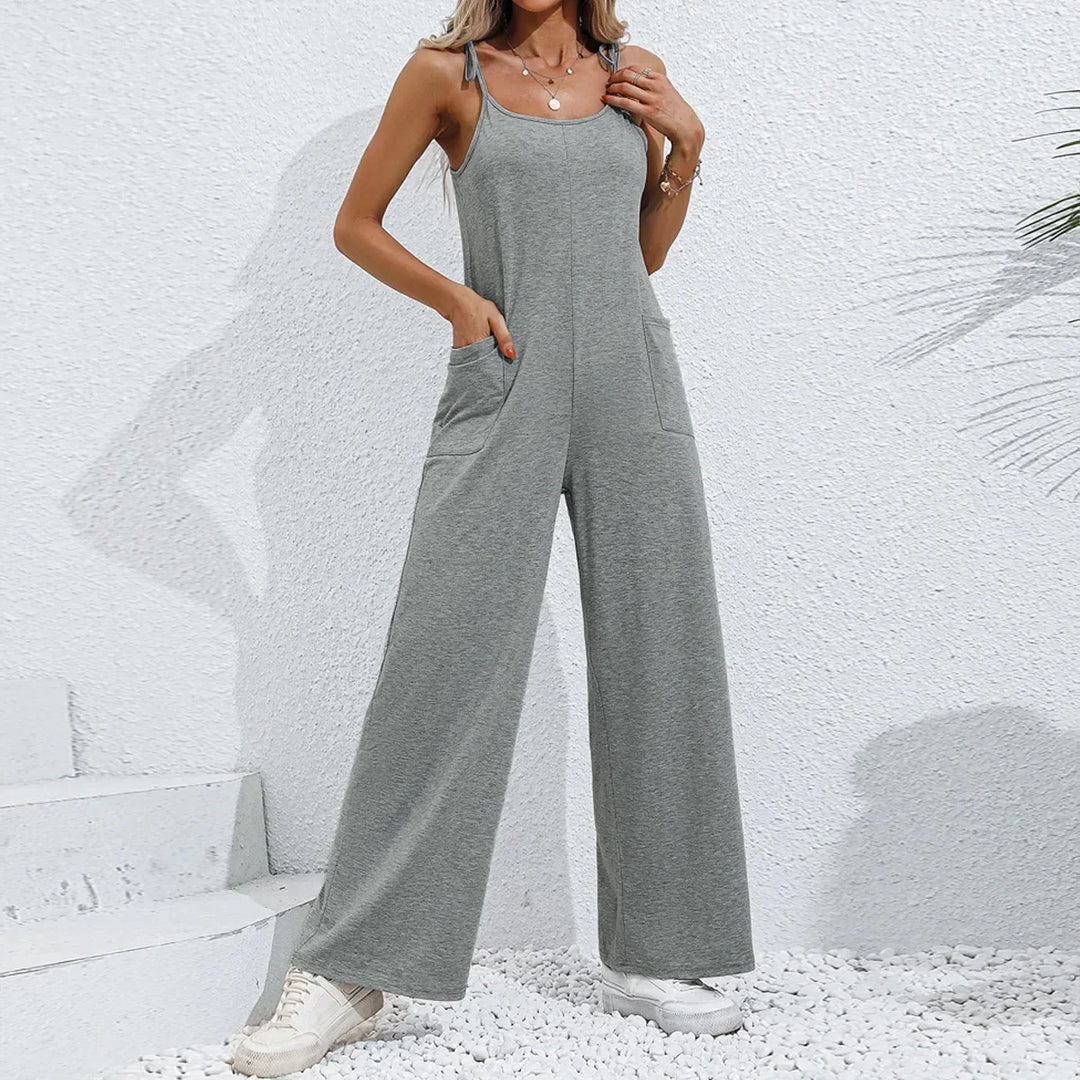 Leah | Women's Tie Strap Wide Leg Jumpsuit