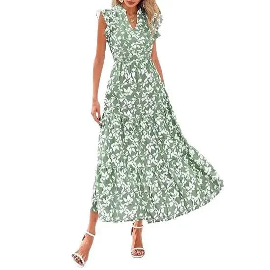 Keshia | Women's Floral V-Neck Flutter Sleeve Maxi Dress