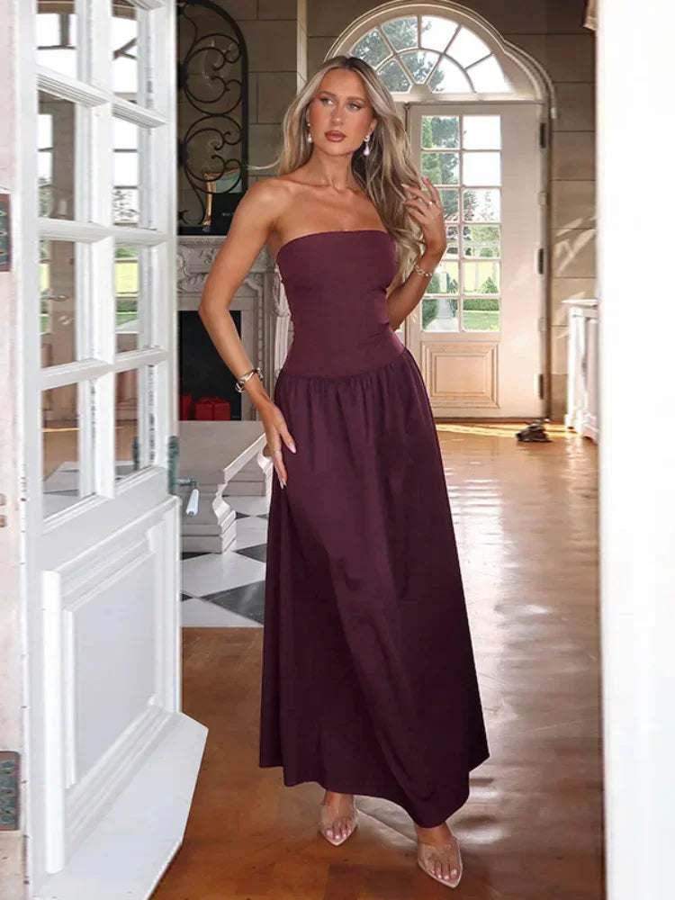 Susan | Women's Strapless Maxi Dress with Drop Waist