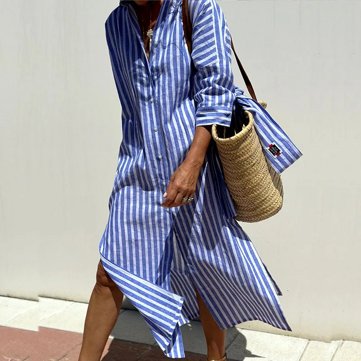 Valeria | Women's Striped Button-Down Shirt Dress