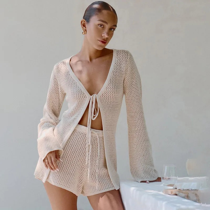 Trexie | Women's Crochet Cover Up Shorts Set